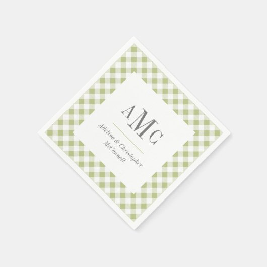 Light Green Gingham Monogram und Name Serviette (Ecke)