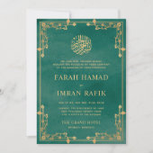 Light Green Gold Border Islamic Muslim Wedding Einladung (Vorderseite)