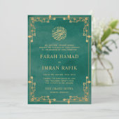 Light Green Gold Border Islamic Muslim Wedding Einladung (Stehend Vorderseite)