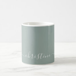 Light Green Grey White Minimalistisch Name Custom Kaffeetasse