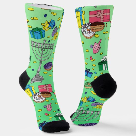 Light Green Hanukkah Pattern Socken (Gewinkelt)