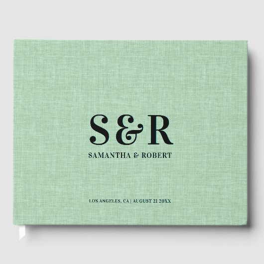 Light Green Linen Wedgram Gästebuch (Vorderseite)