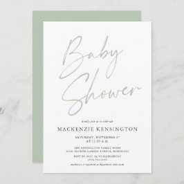 Light Green Minimalistisch Modern Script Baby Dusc Einladung