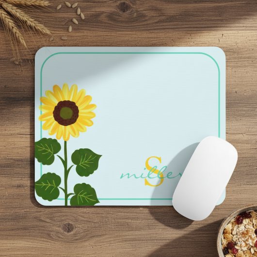 Light Green Mouse Pad with Sunflower Mousepad