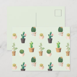 Light Green Niedlich Cactus Cacti Pattern Postcard Postkarte