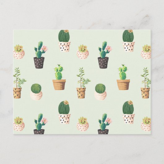 Light Green Niedlich Cactus Cacti Pattern Postcard Postkarte (Vorderseite)