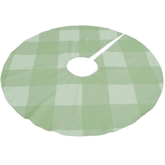 Light Green Plaid Gingham Christmas Tree Skirt Polyester Weihnachtsbaumdecke (Schrägansicht)