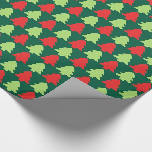 Light Green & Red Christmas Tree Outline Pattern Geschenkpapier (Ecke)