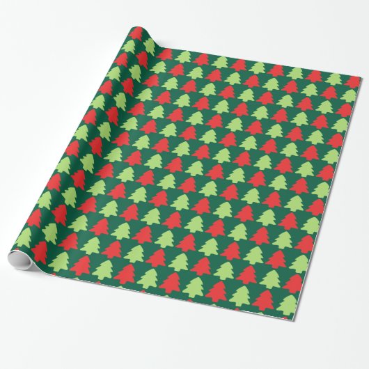 Light Green & Red Christmas Tree Outline Pattern Geschenkpapier (Ungerollt)