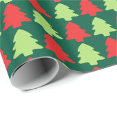 Light Green & Red Christmas Tree Outline Pattern Geschenkpapier (Rolleneckpunkt)