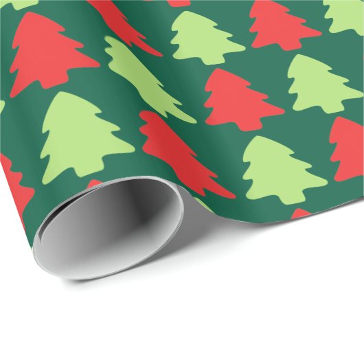 Light Green & Red Christmas Tree Outline Pattern Geschenkpapier (Rolleneckpunkt)