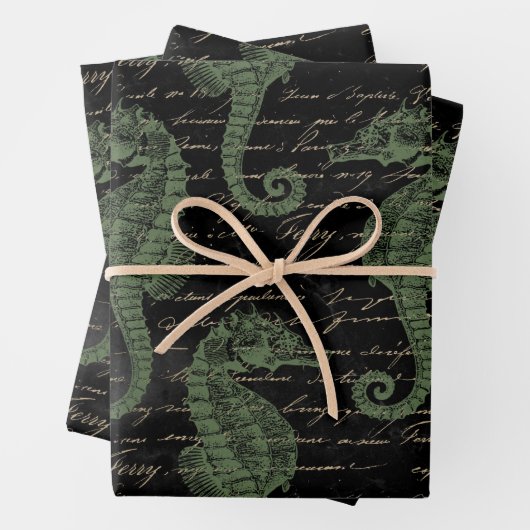 Light Green Seepferde auf Black Geschenkpapier Set (Beispiel)