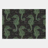 Light Green Seepferde auf Black Geschenkpapier Set (Vorderseite)
