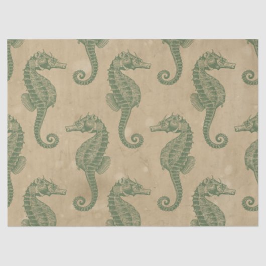 Light Green Seepferde auf Tan Decoupage Seidenpapier (Vorderseite)