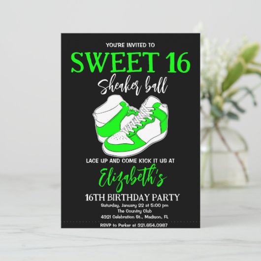 Light Green Sneaker Bash Birthday Party Einladung (Stehend Vorderseite)