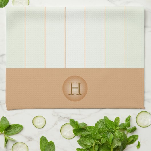 Light Green, Tan Pinstripe Personalisiert Monogram Geschirrtuch (Gefaltet)