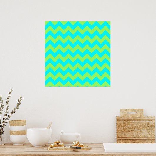 Light Green und Aqua Zigzag Poster (Küche)