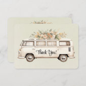 Light Green Vintag Bus Wedding Dankeskarte (Vorne/Hinten)