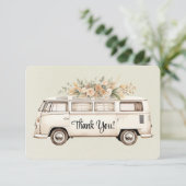 Light Green Vintag Bus Wedding Dankeskarte (Stehend Vorderseite)