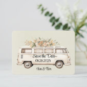 Light Green Vintag Bus Wedding Save The Date (Stehend Vorderseite)