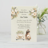 Light Green Vintage Car Florals Brautparty Einladung (Stehend Vorderseite)