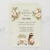 Light Green Vintage Car Florals Brautparty Einladung (Vorne/Hinten)