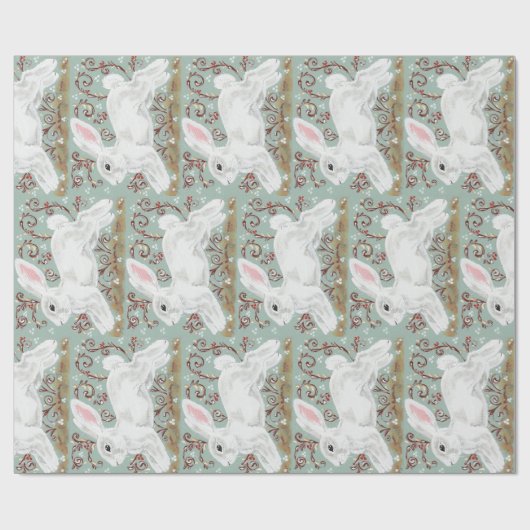 Light Green White Bunny Rabbit Weihnachtsgeschenk Geschenkpapier (Flach)