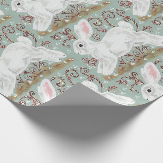 Light Green White Bunny Rabbit Weihnachtsgeschenk  Geschenkpapier (Ecke)