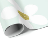 Light Green White Simple Daisy Gold Geschenkpapier (Rolleneckpunkt)