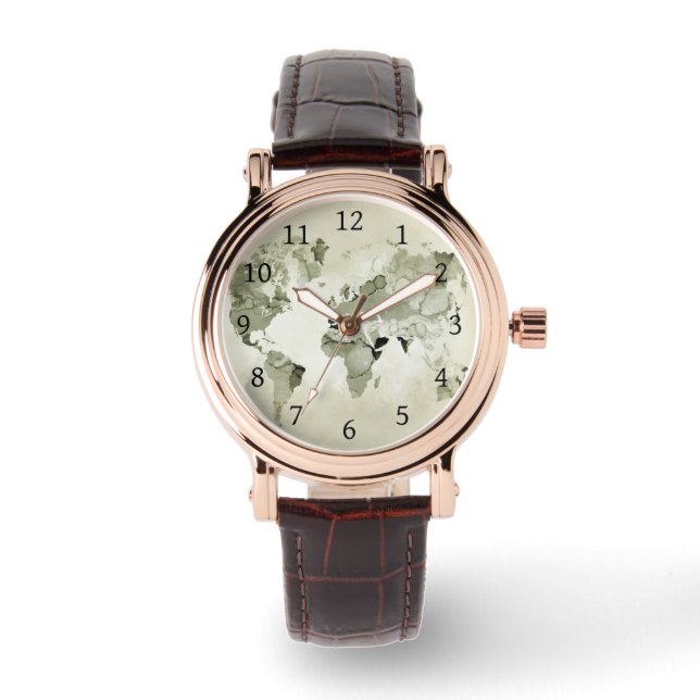 Light Green World Map Design 123 Armbanduhr (Vorderseite)