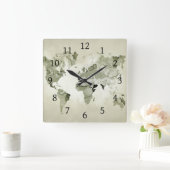 Light Green World Map Design 123 Quadratische Wanduhr (Zuhause)