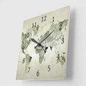 Light Green World Map Design 123 Quadratische Wanduhr (Winkel)
