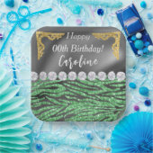 Light Green Zebra Print & Gold Silver Geburtstag Pappteller (Party)