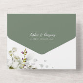 Light Greenery | Blumenweißkalligraphische Hochzei All In One Einladung (Rückseite)