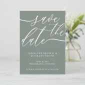 Light Greenish Wedding Custom Foto Calligraphy Save The Date (Stehend Vorderseite)