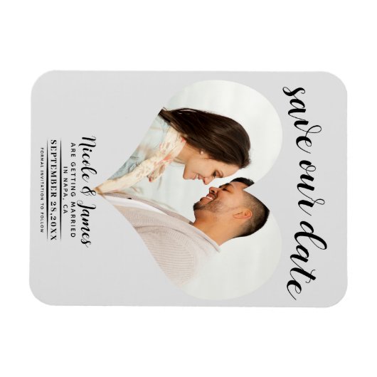 Light Grey Heart Foto Wedding Save the Date Magnet (Horizontal)