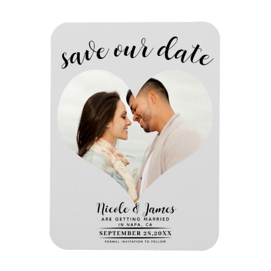 Light Grey Heart Foto Wedding Save the Date Magnet (Vertikal)