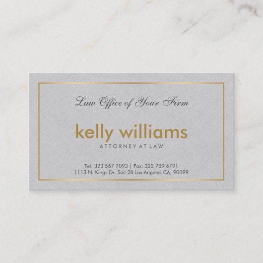 Light Grey Linen Attorney at Law Gold Accent Visitenkarte (Vorderseite)