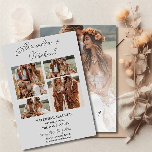 Light Grey Minimal Overlay Foto Wedding Einladung