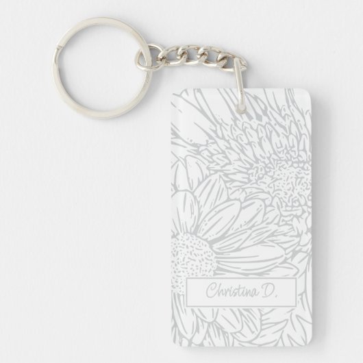 Light Grey on White Chrysanthemums with Photo Schlüsselanhänger (Vorderseite)