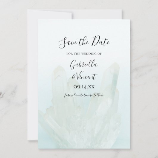 Light Ice Blue Crystals Wedding Save the Date (Vorderseite)