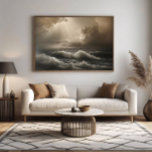Light in the Storm Leinwanddruck<br><div class="desc">Seascape with powerful waves and sunbeams breaking through dramatic clouds. Sepia tones create a melancholic and inspiring atmosphere. Perfect for decoration,  posters and wall art. A work that conveys strength,  hope and the untamed beauty of nature in its wildest form.</div>