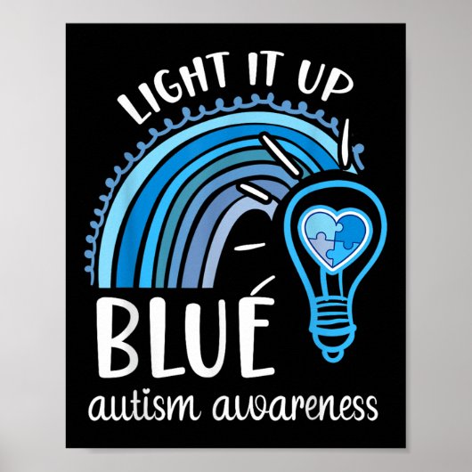 Light It Up Blue Autismus Awareness Month Rainbow Poster (Vorne)