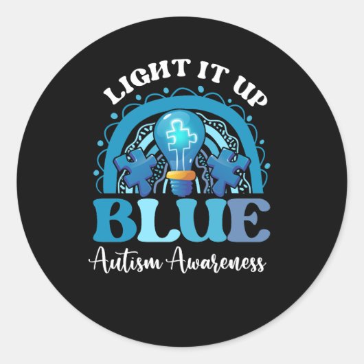 Light It Up Blue Autismus Awareness Month Rainbow Runder Aufkleber (Vorderseite)