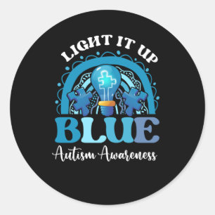 Light It Up Blue Autismus Awareness Month Rainbow  Runder Aufkleber