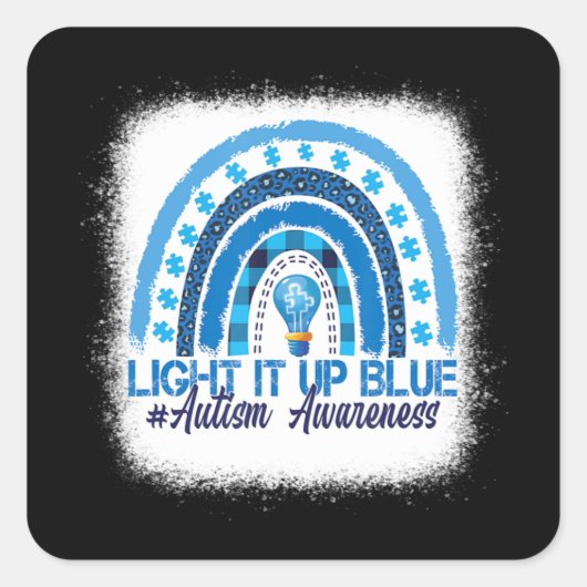 Light It Up Blue Rainbow brach Autismus Awareness Quadratischer Aufkleber (Vorderseite)