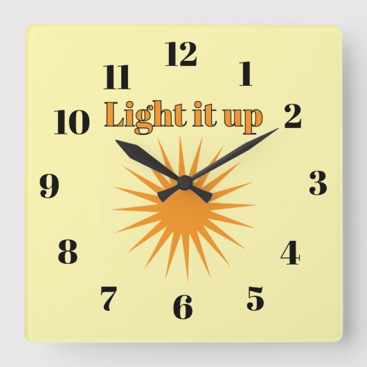 Light it up, yellow quadratische wanduhr (Vorderseite)
