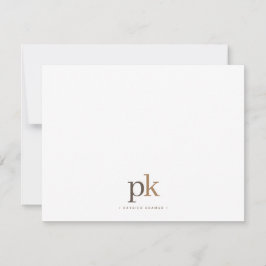 Light Khaki Modern Neutral Brown Monogram Mitteilungskarte