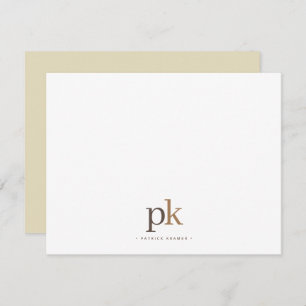 Light Khaki Modern Neutral Brown Monogram Mitteilungskarte