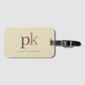 Light Khaki Two Tone Minimalistisch Monogram Gepäckanhänger (Vorderseite (Horizontal))